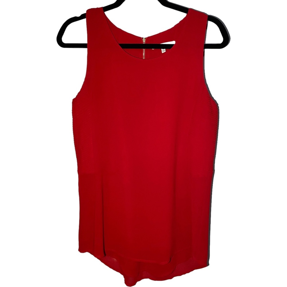 Naked Zebra Womens Medium Red Sleeveless Pleated Cami Top‎ Blouse Scoop Neck